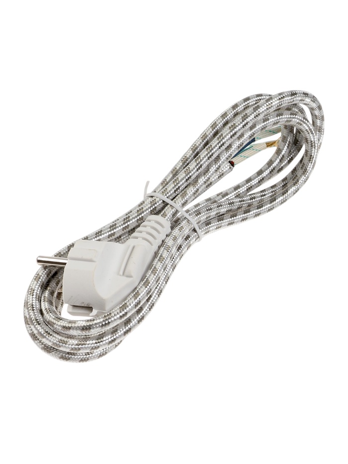 Шнур сетевой в тканевой оплетке с заземлением, 1.8 м, 2200 Вт, 3×0.75 мм² - Фото 1