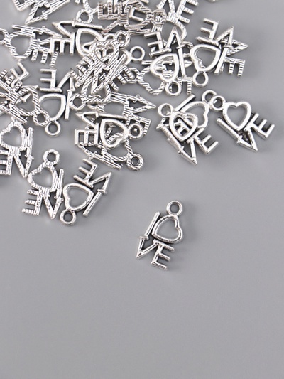 Металлический элемент декоративная подвеска «Арт Узор. Love с сердечком», серебро, набор 30 шт., 1.4×0.8 см