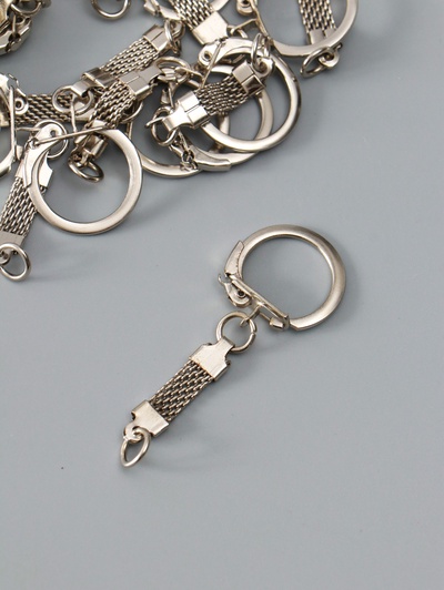 Основа для брелока, карабин металл с плоской цепочкой, серебро, набор 15 шт., 5.8×2.2 см