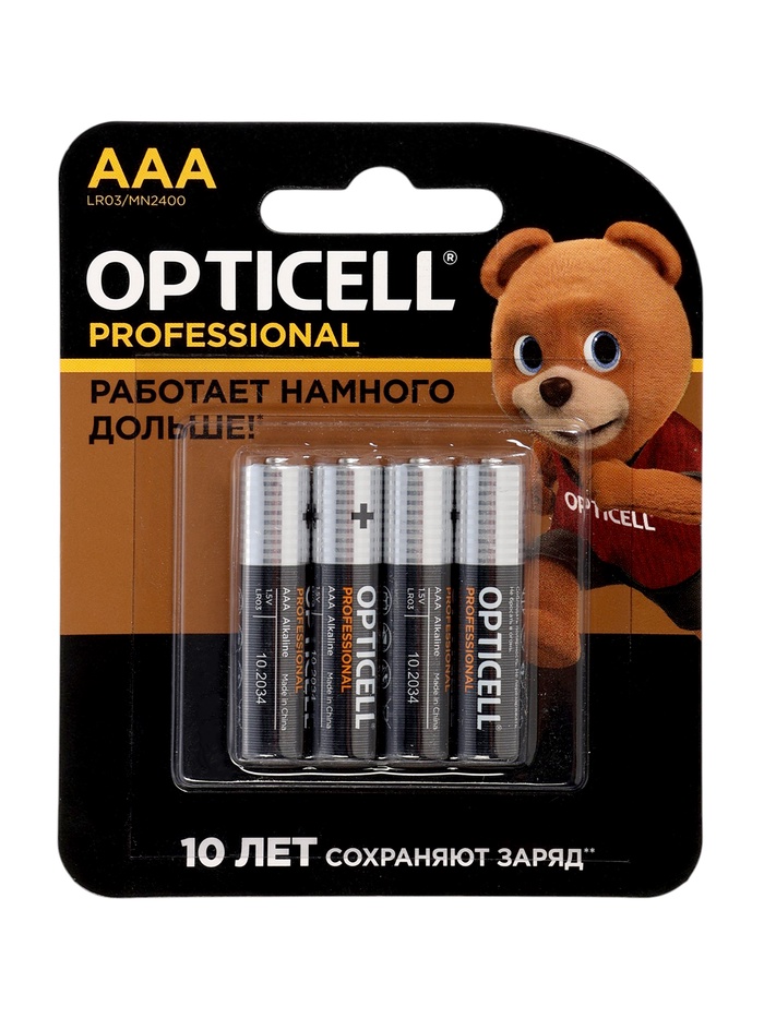 Батарейка алкалиновая OPTICELL PROFESSIONAL, AAA, LR03-4BL, 1.5 В, 4 штуки в блистере - Фото 1