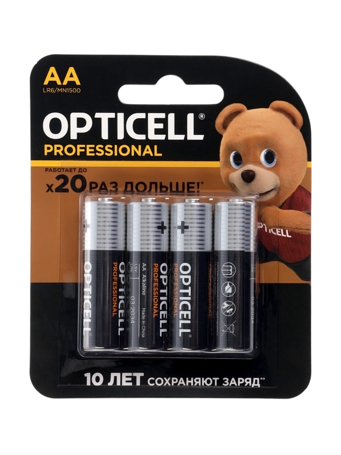 Батарейка алкалиновая OPTICELL PROFESSIONAL, AA, LR06-4BL, 1.5В, блистер, 4 шт - Фото 1