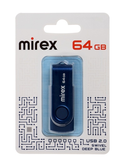 Флешка 64 ГБ, USB 2.0, Mirex SWIVEL DEEP BLUE 64GB (ecopack), синяя