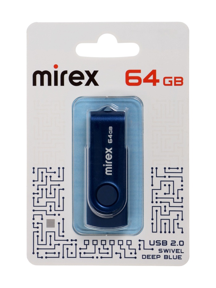 Флешка 64 ГБ, USB 2.0, Mirex SWIVEL DEEP BLUE 64GB (ecopack), синяя - Фото 1