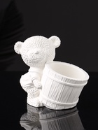 Кашпо гипс «Медведь с горшочком», 9×10×6 см, белый - Фото 1