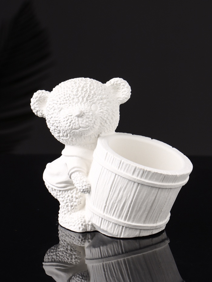 Кашпо гипс «Медведь с горшочком», 9×10×6 см, белый - Фото 1