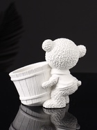 Кашпо гипс «Медведь с горшочком», 9×10×6 см, белый - Фото 4
