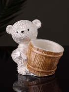Кашпо гипс «Медведь с горшочком», 9×10×6 см, перламутр - Фото 1