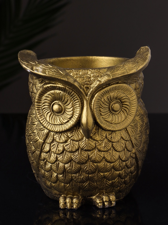 Кашпо гипс «Совушка», 11×10×10 см, латунь - Фото 1