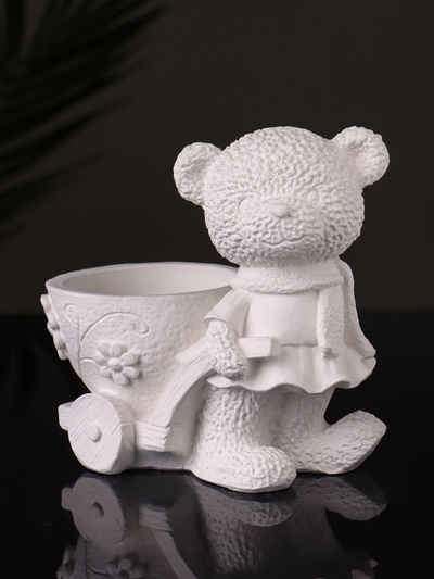 Кашпо гипс «Медведица с тележкой», 10×10×6 см, натуральный