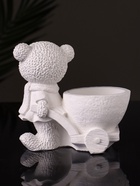 Кашпо гипс «Медведица с тележкой», 10×10×6 см, натуральный - Фото 4