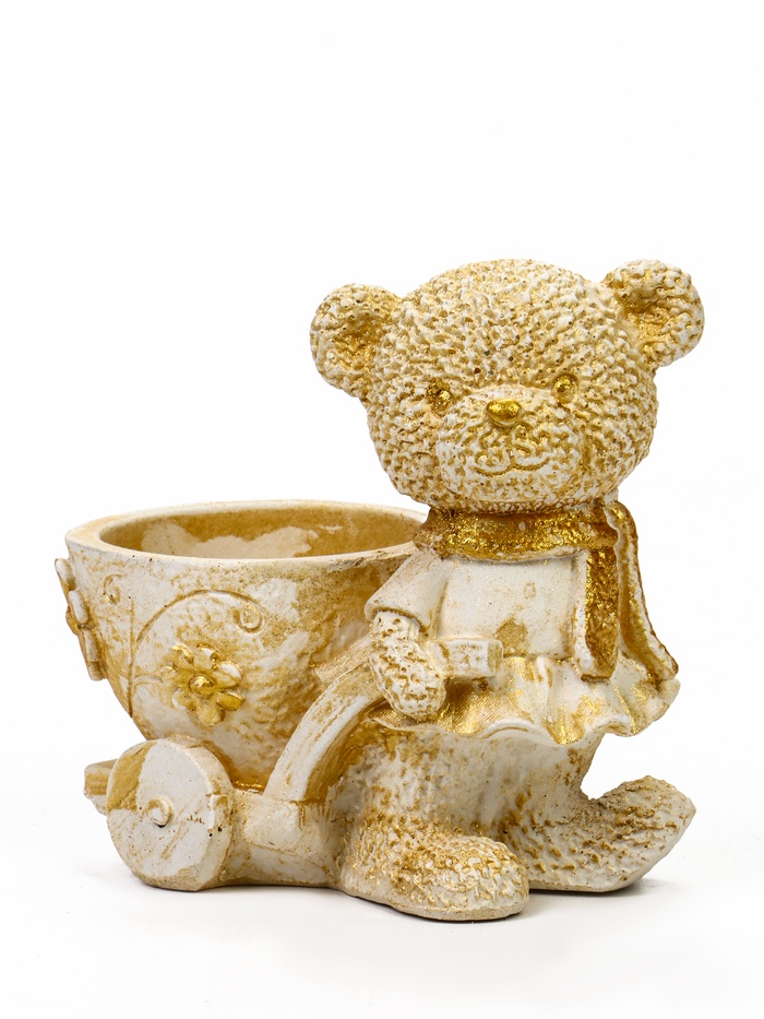 Кашпо гипс «Медведица с тележкой», 10×10×6 см, слоновая кость - Фото 1