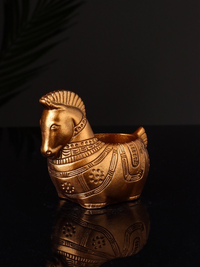 Кашпо гипс «Лошадка с орнаментом», 8×9×6 см, под бронзу