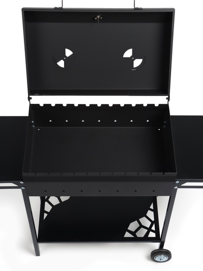 Мангал GrilMe MAX, 115×35×83 см, сталь 2 мм, термометр, 2 полки, колёса