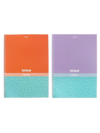 Тетрадь 80 листов в клетку Hatber «Скобочки», на гребне, ламинация Soft-touch, перфорация на отрыв, цветной срез, блок офсет 60-65 г/м², МИКС 2 вида