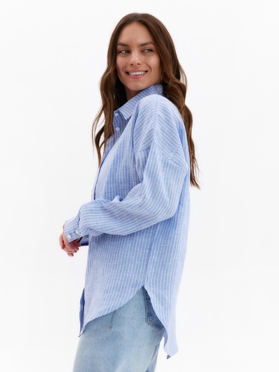 Рубашка женская MINAKU oversize в полоску, белая, голубая, размер 44