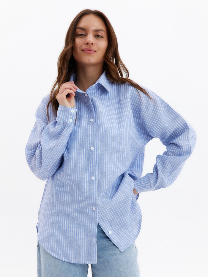 Рубашка женская MINAKU oversize в полоску, белая, голубая, размер 48 - Фото 1