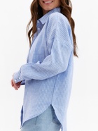 Рубашка женская MINAKU oversize в полоску, белая, голубая, размер 48 - Фото 5