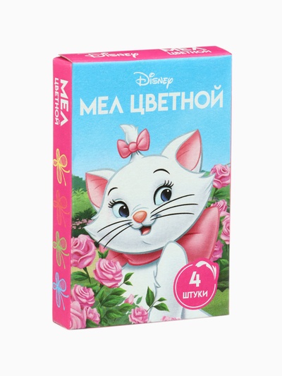 Мелки цветные для асфальта и школьной доски, 4 шт., Коты, прямоугольные