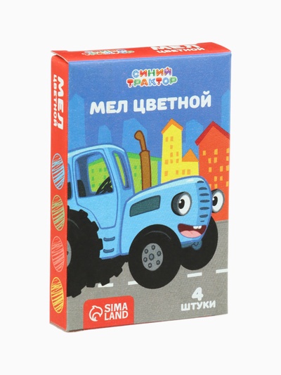 Мелки цветные для асфальта и школьной доски, 4 шт. «Синий трактор», прямоугольные