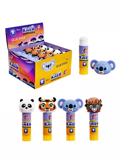 Клей-карандаш PVP 9 г Луч ZOO, фигурный колпачок, МИКС