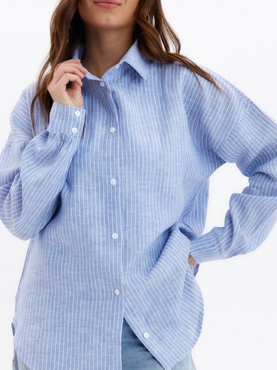Рубашка женская MINAKU oversize в полоску, белая, голубая, размер 46