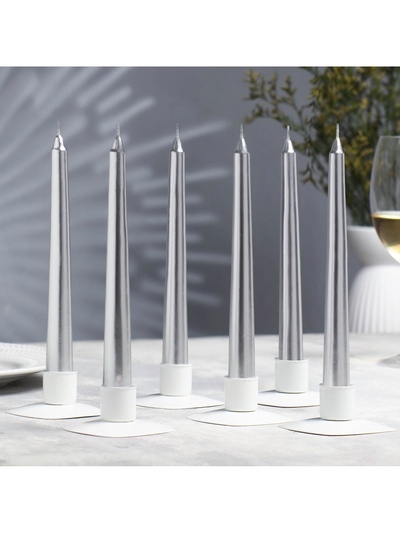 УЦЕНКА Набор свечей античных, 1.9×20 см, 6 шт., серебряный металлик