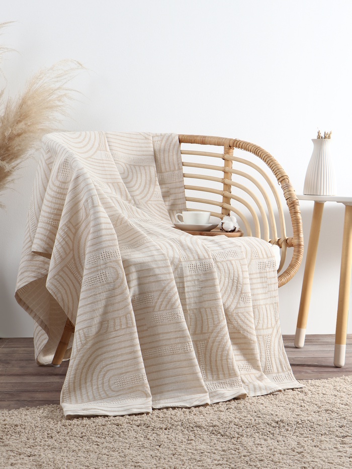 Плед «Этель» Cotton, 150×240 см, бежевый, хлопок 100% - Фото 1