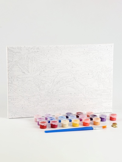 УЦЕНКА Картина по номерам на холсте с подрамником «Игра дельфинов» 20×30 см