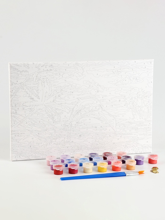 УЦЕНКА Картина по номерам на холсте с подрамником «Игра дельфинов» 20×30 см - Фото 1