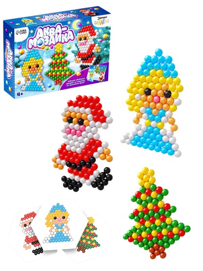 Аквамозаика с декорациями «Дед Мороз и Снегурочка», 3 трафарета, 312 шариков