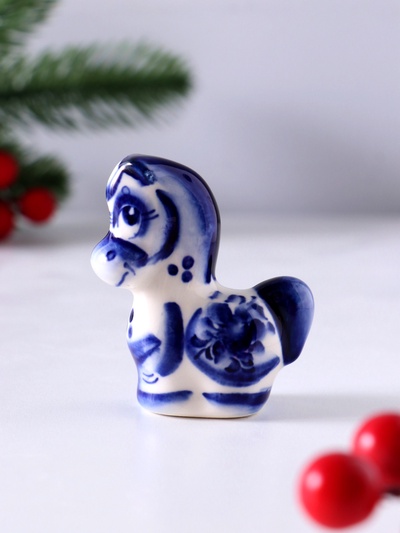 Фигурка фарфор гжель «Конь Агат», 6.5×5.5×2.5 см, бело-синий