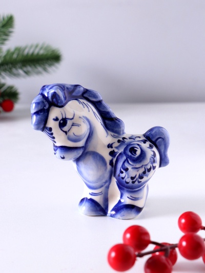 Фигурка фарфор гжель «Конь Лёша», 9×8.5×4 см, бело-синий
