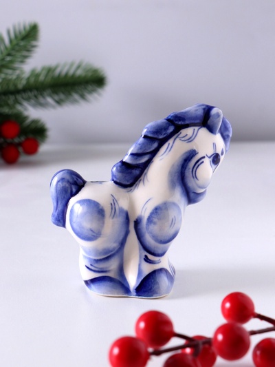 Фигурка фарфор гжель «Конь Лёша», 9×8.5×4 см, бело-синий