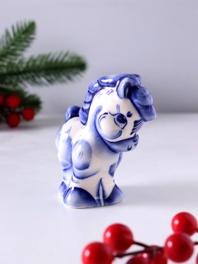 Фигурка фарфор гжель «Конь Лёша», 9×8.5×4 см, бело-синий