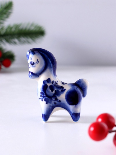 Фигурка фарфор гжель «Конь Мираж», 6.5×5.5×2.5 см, бело-синий