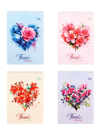 Блокнот А6, 40 листов в клетку, Floral notebook, на гребне, МИКС