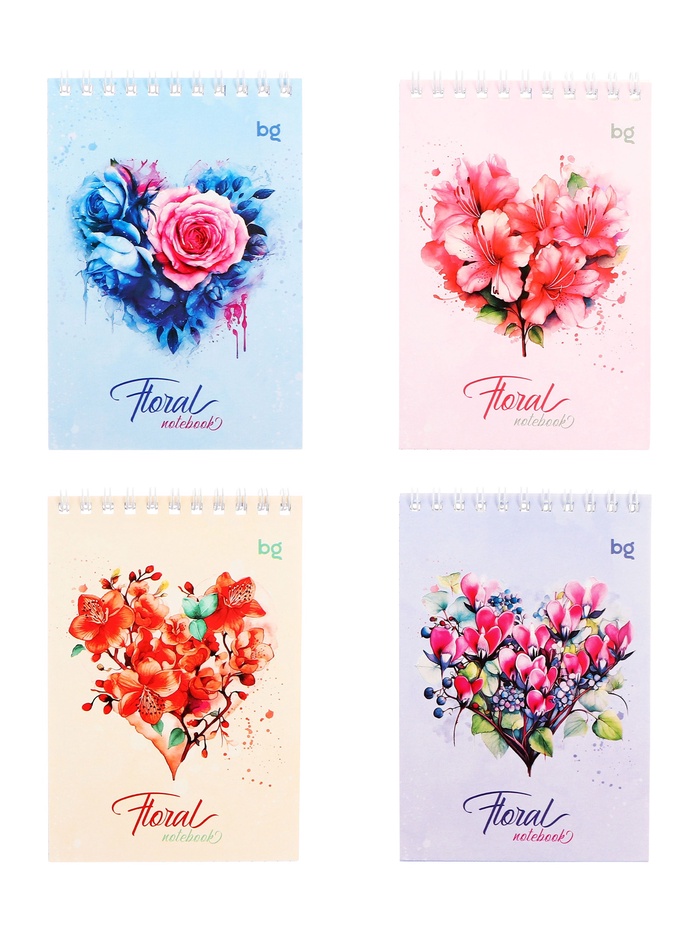 Блокнот А6, 40 листов в клетку, Floral notebook, на гребне, МИКС