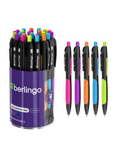 Ручка шариковая Berlingo. ColorZone 2, автоматическая, синий стержень, узел 0.7 мм, МИКС