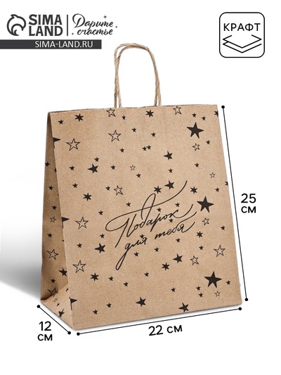 Пакет подарочный крафтовый «Подарок для тебя» 22×25×12 см