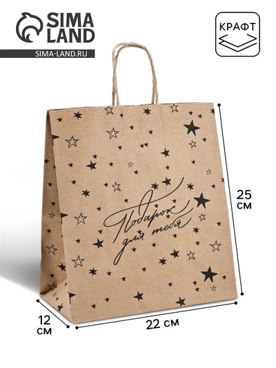 Пакет подарочный крафтовый «Подарок для тебя» 22×25×12 см