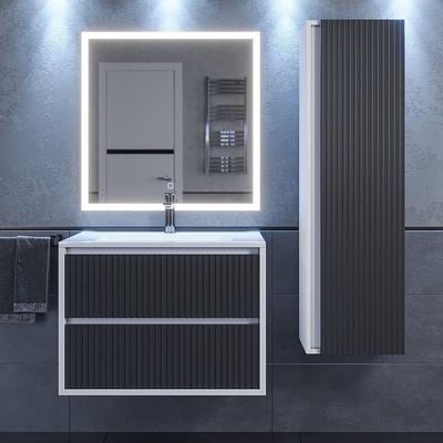 Тумба с раковиной Uperwood Next Premium 70, 2 ящика, 550×450×694 мм, цвет белый/графит