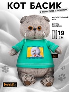 Мягкая игрушка «Кот Басик» в лонгсливе с принтом, 19 см - Фото 1