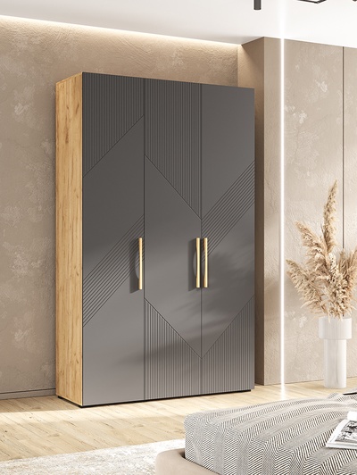 Шкаф трехстворчатый «Ирис», 1350×506×2236, цвет браш графит МДФ/дуб крафт