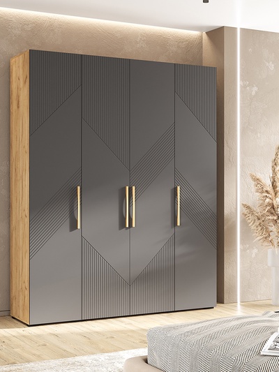 Шкаф четырехстворчатый «Ирис», 1800×506×2236 мм, цвет браш графит МДФ/дуб крафт