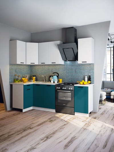 Кухонный гарнитур угловой «Техно», 1100×1800 мм, цвет белый снег софт МДФ/атлантик софт МДФ