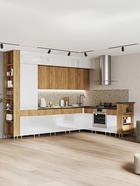 Кухонный гарнитур угловой в потолок «Техно-5», 3200×2240 мм, цвет дуб крафт/белый глянец - Фото 1