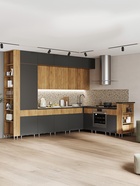 Кухонный гарнитур угловой в потолок «Техно-5», 3200×2240 мм, дуб крафт/графит софт - Фото 1