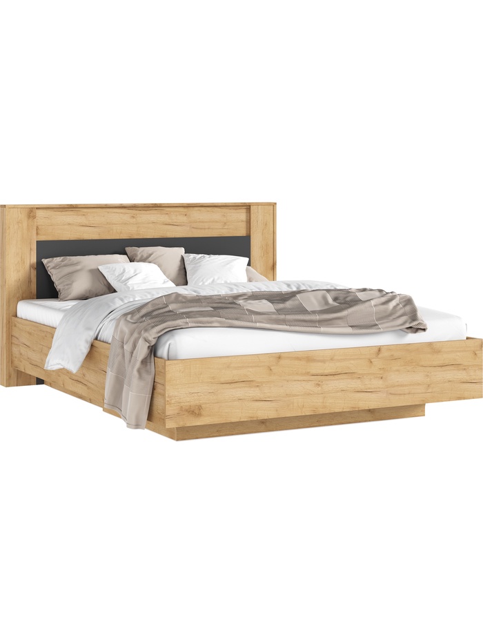 Кровать парящая двуспальная с ортопедическим основанием, 1600×2000 мм, цвет дуб крафт/графит - Фото 1