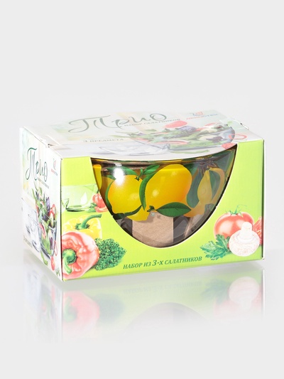 Набор салатников Декостек «Трио. Лимоны», 3 шт., 1700/900/300 мл, стекло, прозрачный, жёлтый