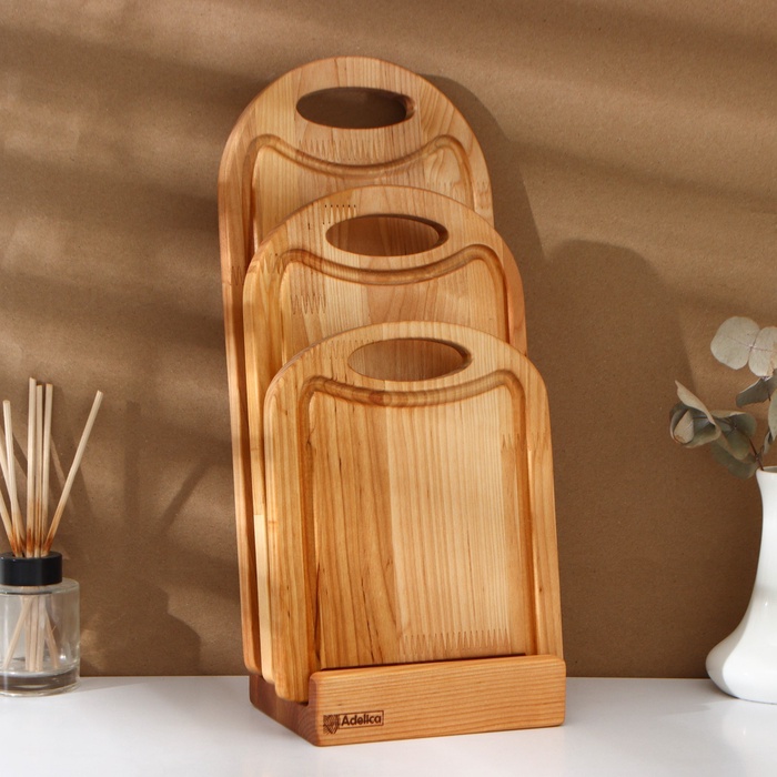 УЦЕНКА Доски разделочные 3 шт., на подставке, береза пропитана маслом, 38×18 см; 30×18 см; 22×18 см - Фото 1